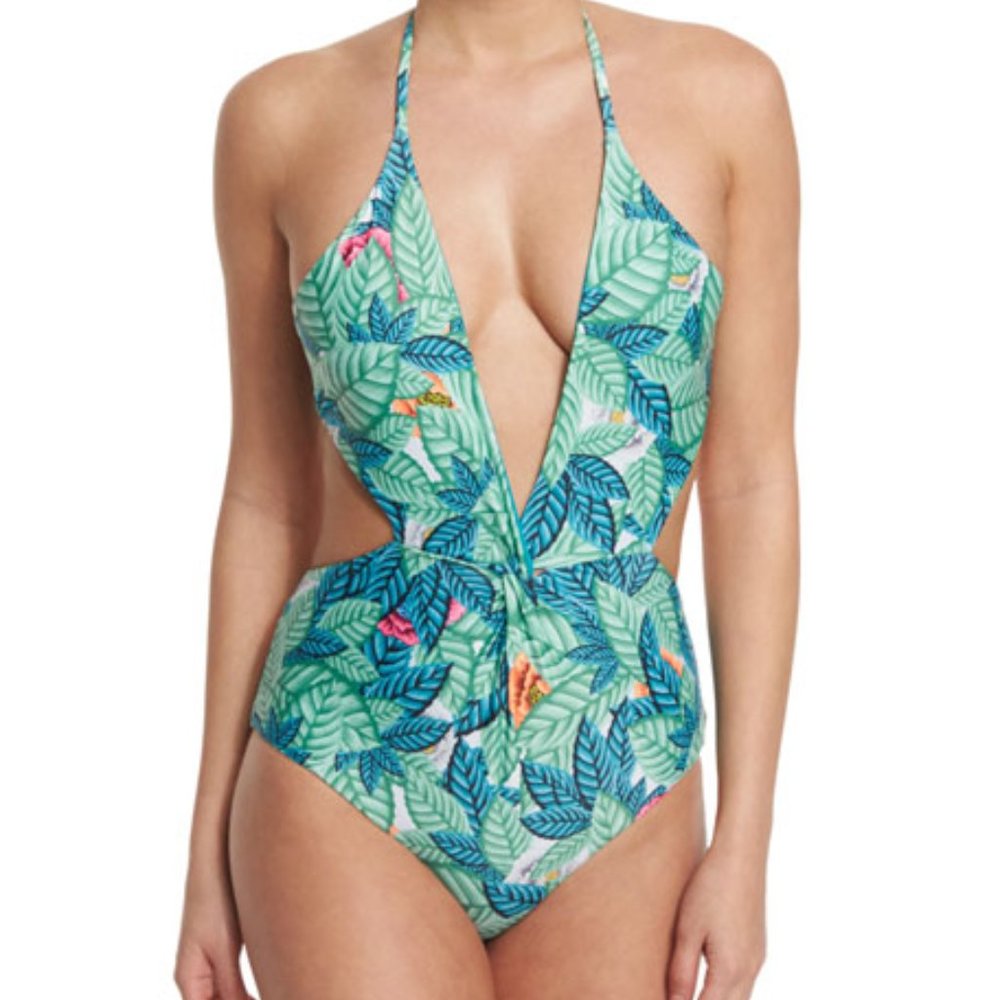Mara Hoffman Leaf-Print Reversible Cutout One-Piece Swimsuit